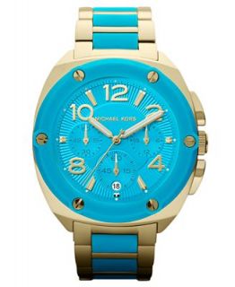 Michael Kors Womens Chronograph Tribeca Turquoise Silicone and Gold Tone Stainless Steel Bracelet Watch 43mm MK5746   First @   Watches   Jewelry & Watches