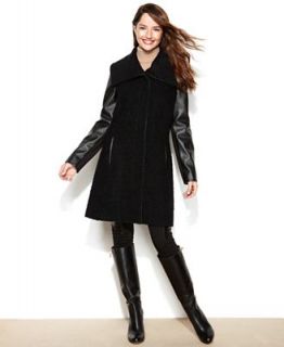 Alfani Faux Leather Textured Knit Walker Coat   Coats   Women