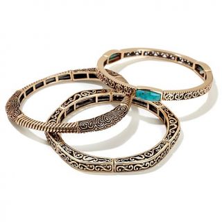 Studio Barse Set of 3 Kingman Turquoise Bronze "Rajah" Bracelets