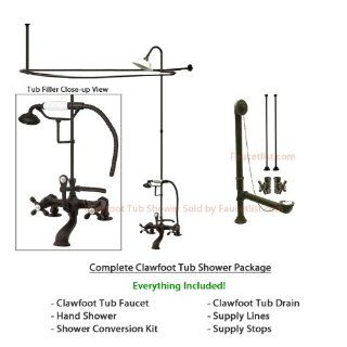 Oil Rubbed Bronze Clawfoot Tub Faucet Shower Kit with Enclosure Curtain Rod 209T5CTS   Clawfoot Bathtubs  