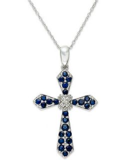10k White Gold Necklace, Sapphire (5/8 ct. t.w.) and Diamond Accent Cross Pendant   Necklaces   Jewelry & Watches
