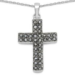 Malaika Sterling Silver 1/2ct TDW Black Diamond Fashion Cross Necklace Malaika Diamond Necklaces
