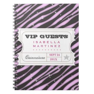 VIP Ticket Zebra Glam Quinceanera Guest Book Notebooks