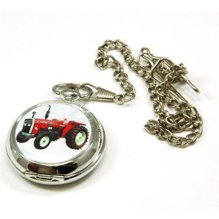 Boxx Gents White Dial Tractor Pocket Watch on 12 Inch Chain M5061 Watches