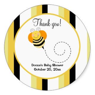 Bee Hop Bumble Bee Round Favor Sticker   Striped