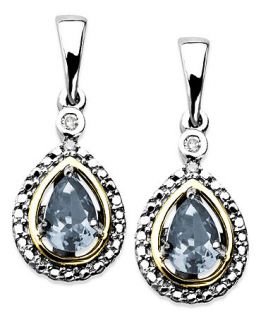 14k Gold and Sterling Silver Earrings, Aquamarine (3/4 ct. t.w.) and Diamond Accent Teardrop Earrings   Earrings   Jewelry & Watches