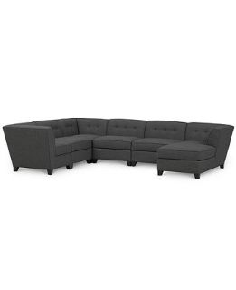 Harper Fabric Modular Sectional Sofa, 6 Piece (2 Square Corner Units, 3 Armless Chairs and Right Arm Facing Chaise)   Furniture