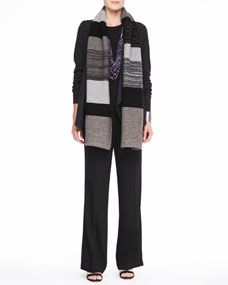 Eileen Fisher Colorblocked Shine Scarf, Lightweight Boiled Wool Jacket, Silk Jersey Tee & Wide Leg Trousers