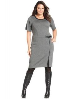 Design 365 Plus Size Dress, Short Sleeve Faux Leather Sweater   Dresses   Plus Sizes