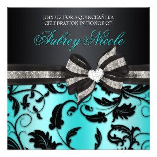 Floral Swirl Quinceañera Invite With Jeweled Bow