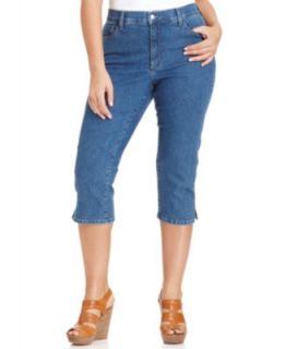 NYDJ Plus Size Jeans, Alyssa Embellished Cuffed Cropped, Dark Enzyme Wash   Jeans   Plus Sizes