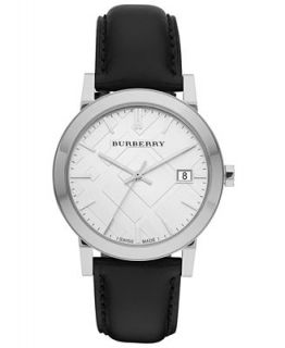 Burberry Watch, Mens Swiss Smooth Black Leather Strap 38mm BU9008   Watches   Jewelry & Watches