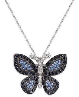 Sterling Silver Brooch and Necklace, Blue Swarovski Butterfly Convertible Pendant or Pin (2 1/2 ct. t.w.)   Necklaces   Jewelry & Watches