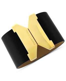 Vince Camuto Bracelet, Gold Tone Black Leather Bracelet   Fashion Jewelry   Jewelry & Watches