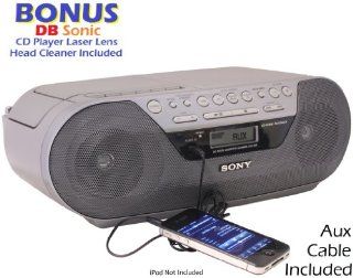 Sony Portable Digital Tuner AM/FM Radio Tape Cassette Recorder & CD Player Mega Bass Reflex Stereo Sound System with Program, Shuffle, Repeat, 20 Track RMS Programming, 30 Presets, LCD Display, Auto Scan Tuning, Audio in Jack & 6ft Aux Cable to Con