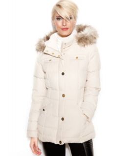 kensie Hooded Faux Fur Belted Puffer   Coats   Women