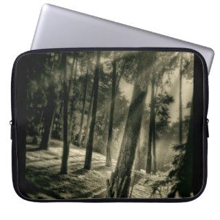 Cool Black and White Forest Sun Rays Nature Gifts Laptop Sleeves