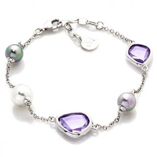 Majorica 8 10mm Round Manmade Organic Pearl and CZ Sterling Silver Bracelet