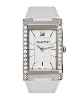Swarovski Watch, Womens Swiss Citra Square White Leather Strap 1094368   Fashion Jewelry   Jewelry & Watches