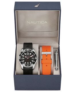 Nautica Watch Set, Mens Interchangeable Black and Orange Resin Straps 44mm N11562G   Watches   Jewelry & Watches