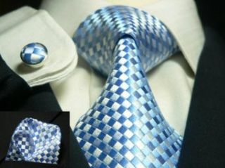 TheDapperTie 192S Checker Blue And White Men's Silk tie Set at  Mens Clothing store
