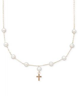 Pearl Necklace, Childrens 14k Gold Cultured Freshwater Pearl Cross Illusion   Necklaces   Jewelry & Watches