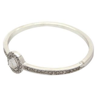 Womens Pave Hinge Bangle with Round Stone with Pave Center   Silver/Clear (2