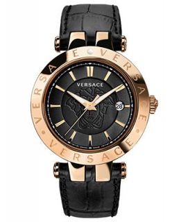 Versace Watch, Mens Swiss V Race Black Calfskin Leather Strap 42mm 23Q80D008 S009   Watches   Jewelry & Watches