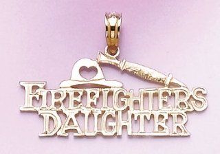 14k Gold Profession Necklace Charm Pendant, Fireman Firefighter's Daughter With Million Charms Jewelry