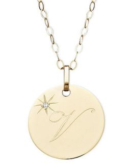 14k Gold Necklace, V Initial Diamond Accent Disc Pendant   Necklaces   Jewelry & Watches