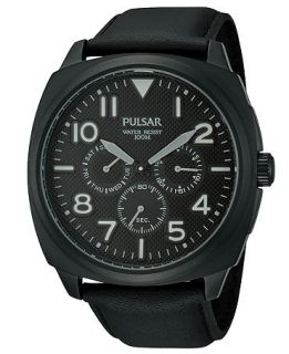 Pulsar Mens Black Leather Strap Watch 44mm PP6085   Watches   Jewelry & Watches