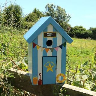 personalised wedding beach hut bird box by lindleywood
