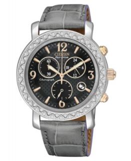 Citizen Womens Chronograph Drive from Citizen Eco Drive Black Leather Strap Watch 46mm AT2233 05E   Watches   Jewelry & Watches
