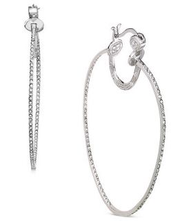 SIS by Simone I Smith Platinum Over Sterling Silver Earrings, Crystal In and Out Hoop Earrings   Earrings   Jewelry & Watches