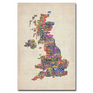 Michael Tompsett 'UK Cities Text Map' Canvas Art Trademark Fine Art Canvas
