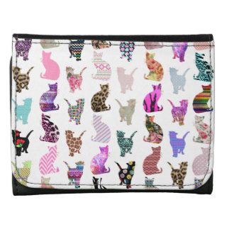 Girly Whimsical Cats aztec floral stripes pattern Trifold Wallet