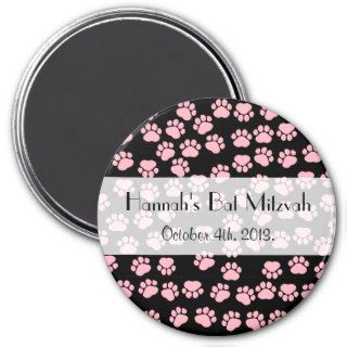 Bat Mitzvah   Dog Paws, Paw prints   Pink Black Refrigerator Magnet