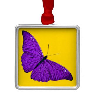 Vintage 1800s Dark Purple Butterfly on Yellow Christmas Ornament