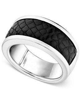 Mens Sterling Silver Ring, Black Alligator Inlay Band   Rings   Jewelry & Watches