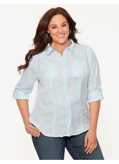 Lane Bryant Plus Size Camp shirt     Womens Size 16, Spa blue