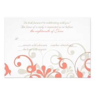 Coral, Sand Tan, White Floral Wedding RSVP Card