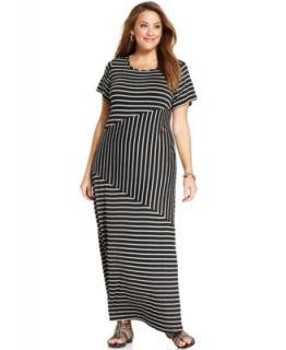 AGB Plus Size Short Sleeve Striped Maxi Dress   Dresses   Plus Sizes