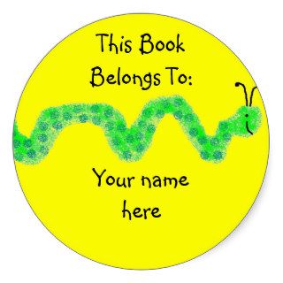 Book Worm, Book Plate Round Sticker
