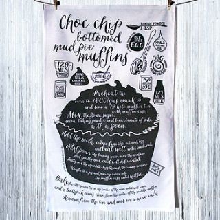'choc chip bottomed muffins' tea towel by solographic art