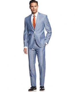 Tallia Suit Light Blue Twill with Tonal Elbow Patches Slim Fit   Suits & Suit Separates   Men