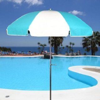 7.5 ft. Acrylic Patio Umbrella Aluminum Pole   Turquoise & White Select Option Add Crank Lift & Tilt  Patio, Lawn & Garden