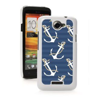 HTC One X White Hard Back Case Cover PW179 Color Anchors Pattern Cell Phones & Accessories
