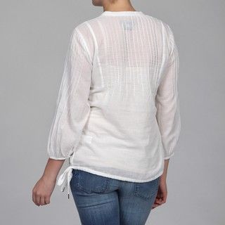 Calvin Klein Women's White Woven Peasant Top Calvin Klein Long Sleeve Shirts