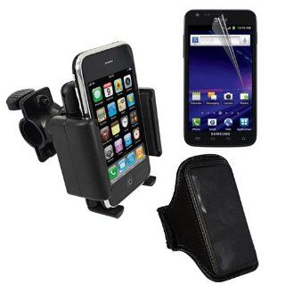 Premium Crystal Screen Protector Cover + Universal Bicycle Handlebar Mount Holder + Black Sport Armhand for Samsung Galaxy S2 Skyrocket i727 by Skque Cell Phones & Accessories