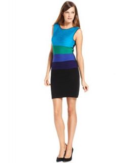 Calvin Klein Dress, Sleeveless Pleated Colorblocked   Dresses   Women